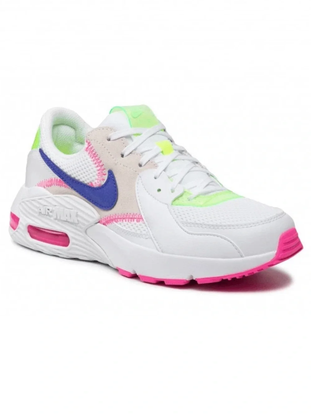 Nike Women's White Sneakers with Neon Green, Pink & Blue Accents